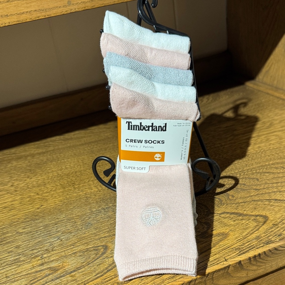 Timberland Women's Crew Socks - Pink, white and Gray colors.